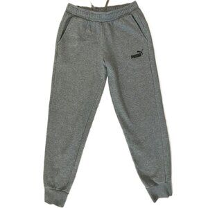 Puma Essentials Joggers Men’s Large Grey Cotton Blend Tapered Fit Fleece